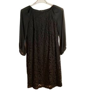 Adrianna Papell Dress Black Lace‎ Mesh Shift Longsleeve Lined Size 12 L